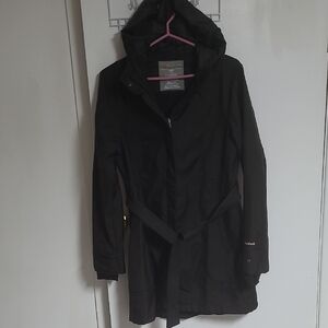 Women's Black Hooded Trench Coat with Belt